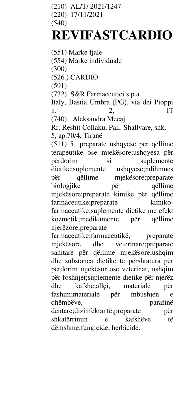 Zëri i markës REVIFASTCARDIO në buletin