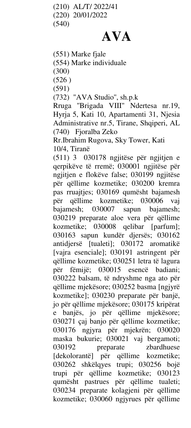 Zëri i markës AVA në buletin