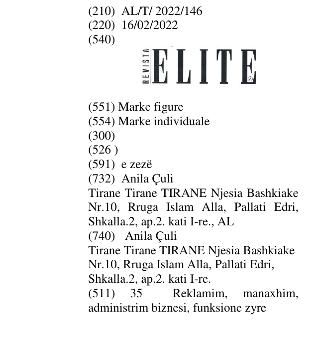 Zëri i markës ELITE A në buletin