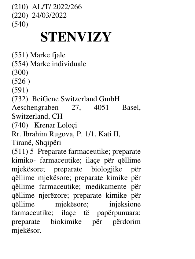 Zëri i markës STENVIZY në buletin