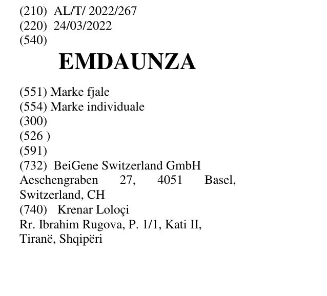 Zëri i markës EMDAUNZA në buletin