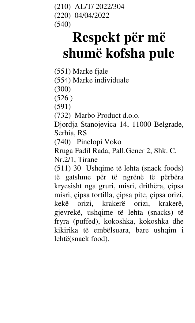 Zëri i markës Respekt për më shumë kofsha pule në buletin