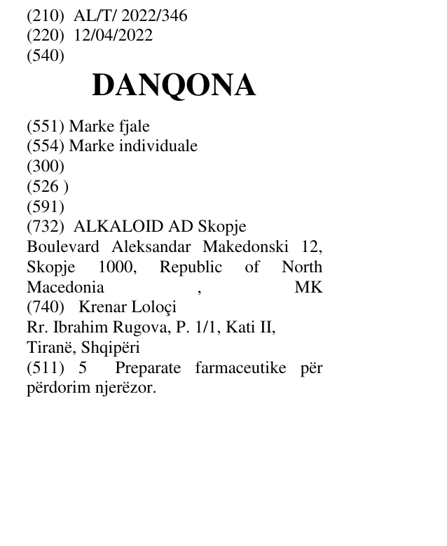 Zëri i markës DANQONA në buletin
