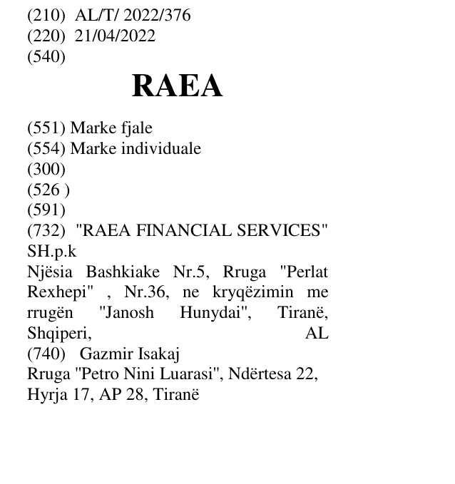 Zëri i markës RAEA në buletin