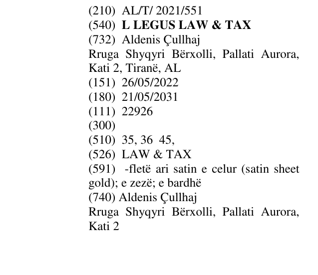 Zëri i markës L LEGUS LAW & TAX në buletin