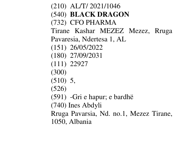 Zëri i markës BLACK DRAGON në buletin