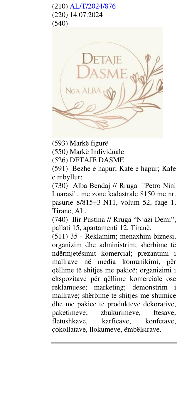 Zëri i markës DETAJE DASME në buletin