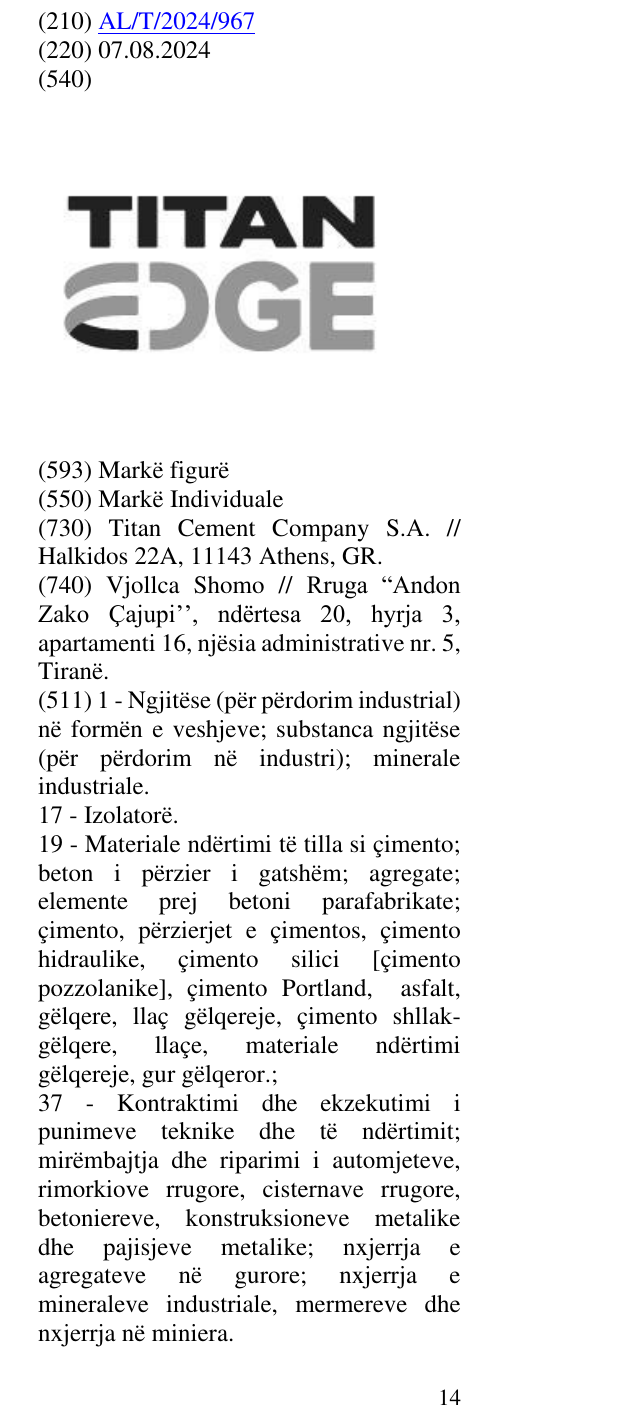 Zëri i markës TITAN EDGE në buletin