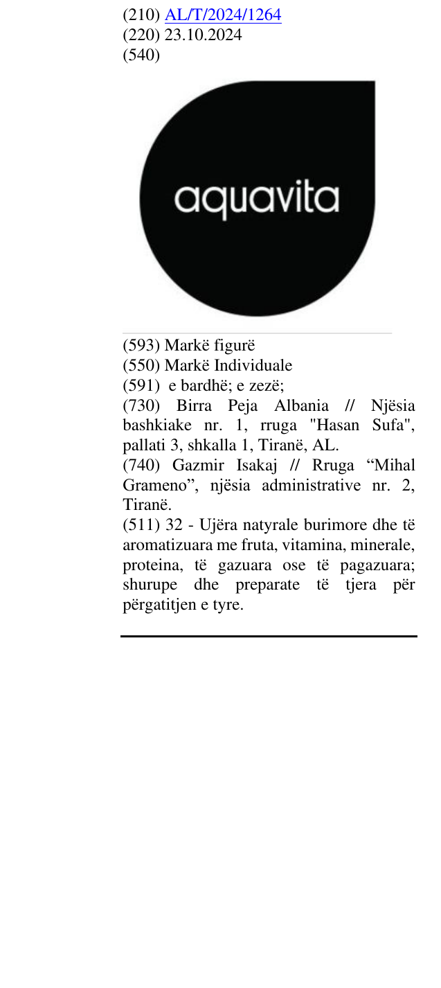 Zëri i markës AQUAVITA në buletin