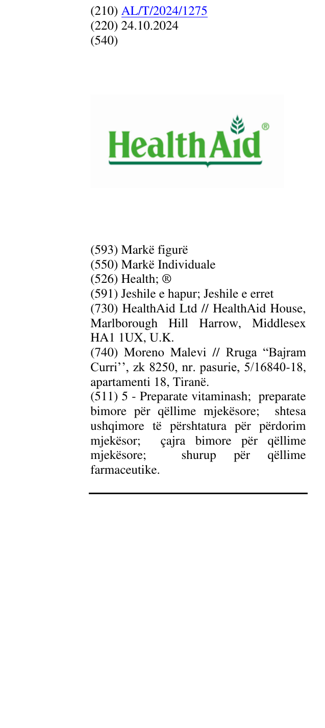 Zëri i markës Health; ® në buletin