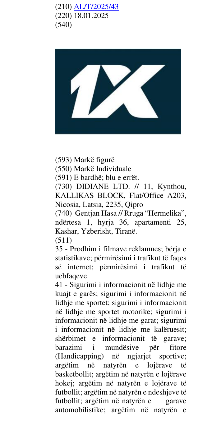 Zëri i markës 1X në buletin