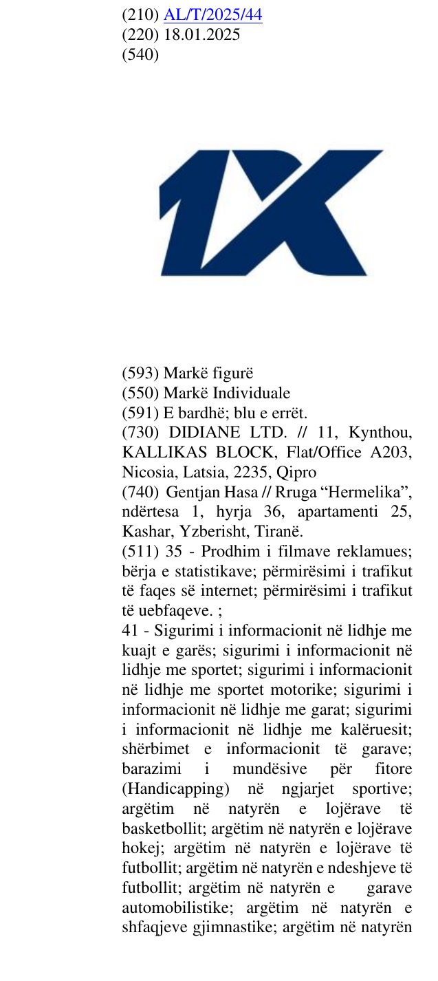 Zëri i markës 1X në buletin