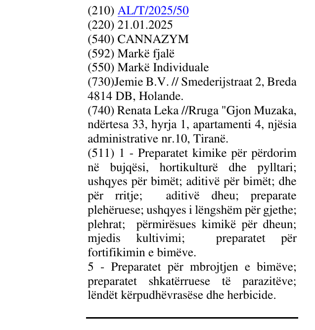 Zëri i markës CANNAZYM në buletin
