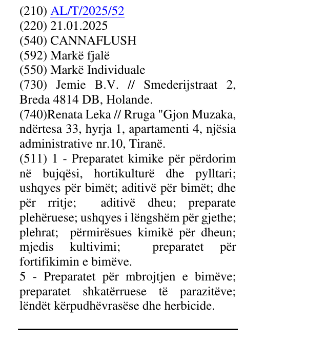 Zëri i markës CANNAFLUSH në buletin