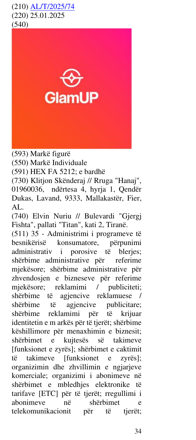 Zëri i markës GLAMUP në buletin