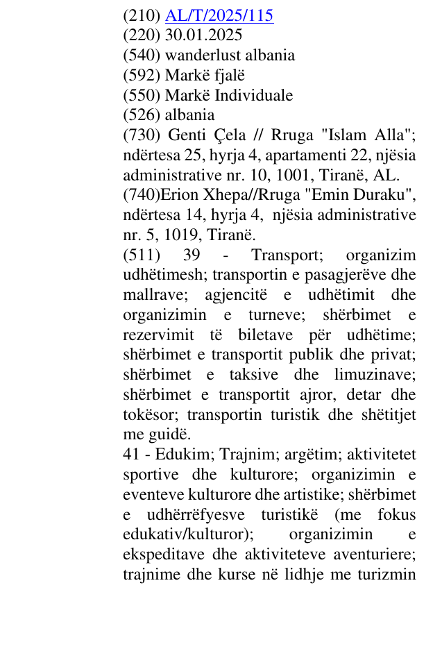 Zëri i markës wanderlust albania në buletin