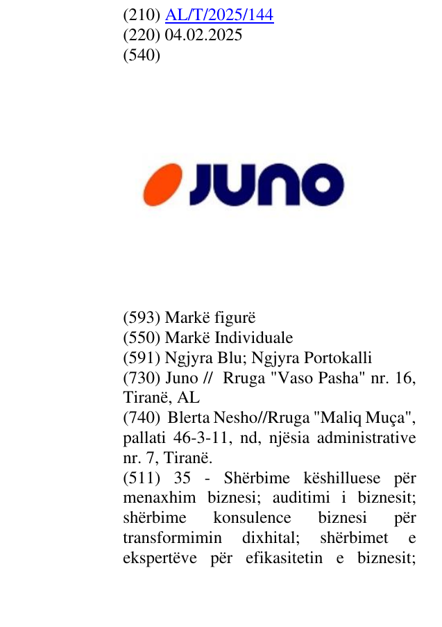 Zëri i markës JUNO në buletin