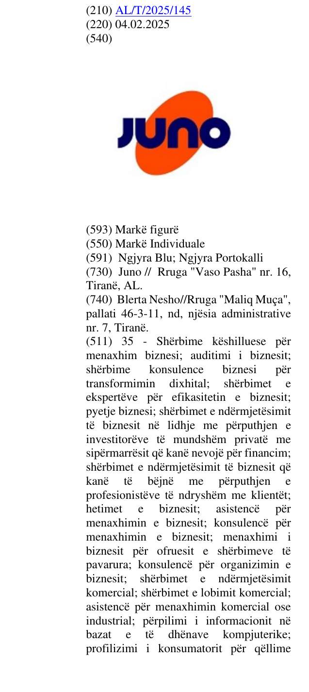 Zëri i markës JUNO në buletin