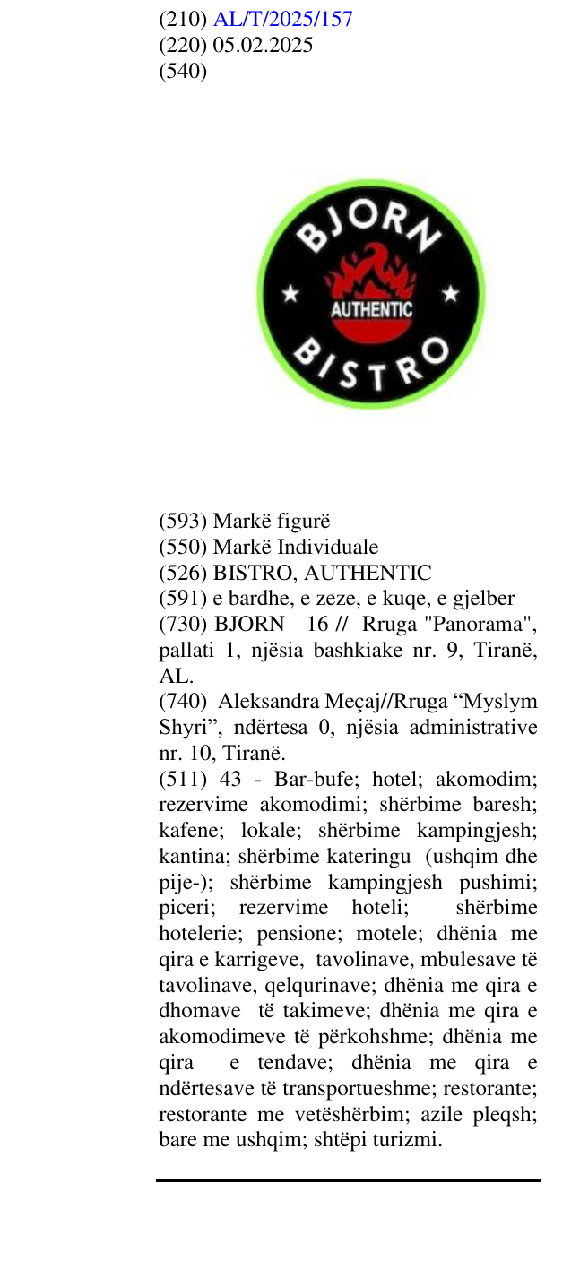 Zëri i markës BISTRO, AUTHENTIC në buletin