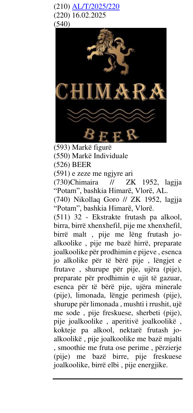 Zëri i markës BEER në buletin