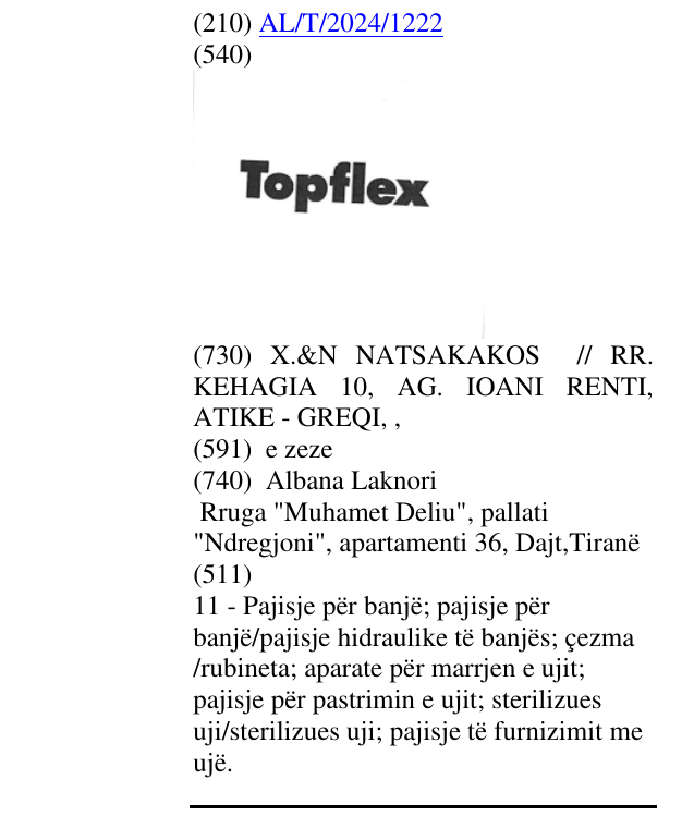 Zëri i markës Topflex në buletin