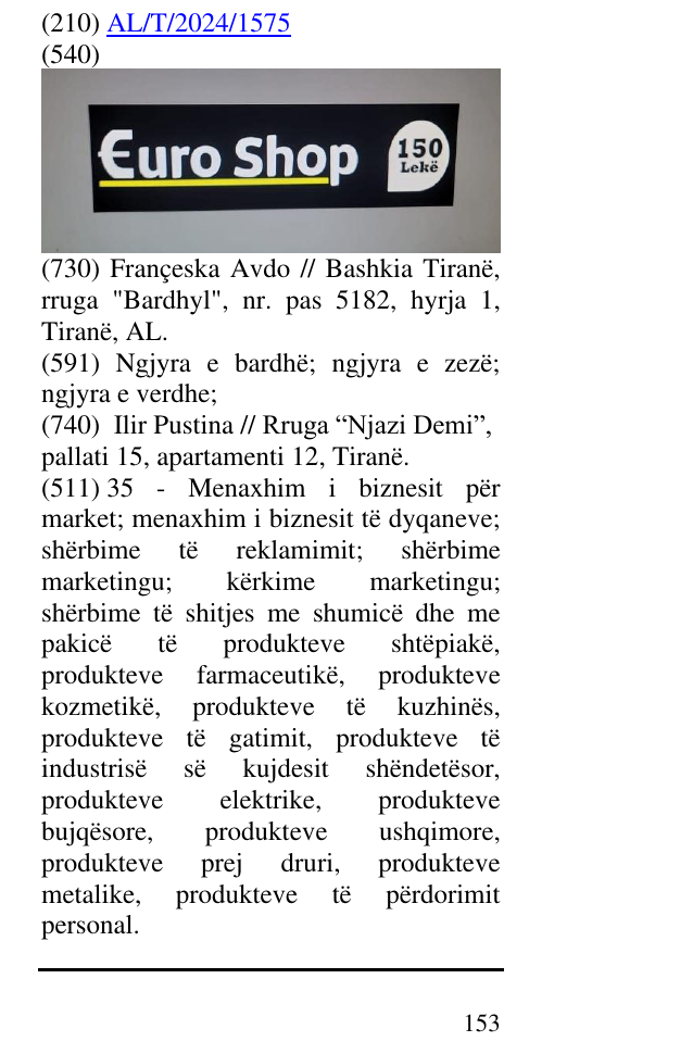 Zëri i markës Euro shop 150 lekë në buletin