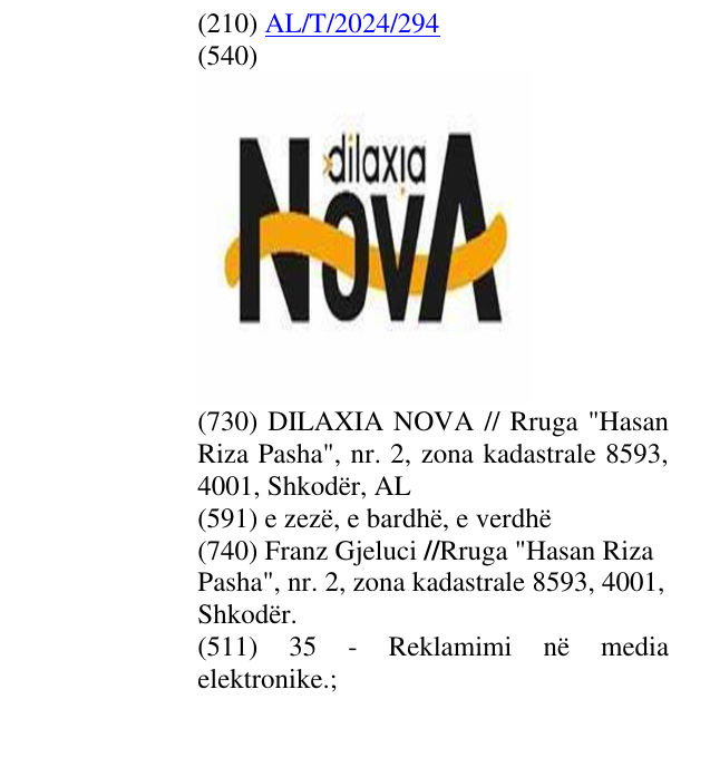 Zëri i markës Nova Dilaxia në buletin