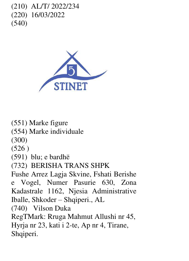 Zëri i markës 5 STINET në buletin