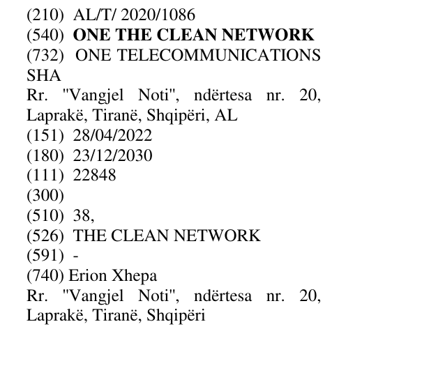 Zëri i markës ONE THE CLEAN NETWORK në buletin