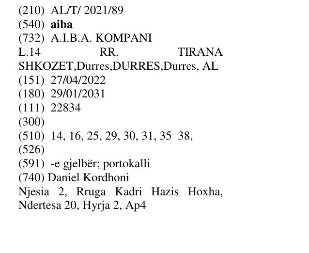 Zëri i markës aiba në buletin