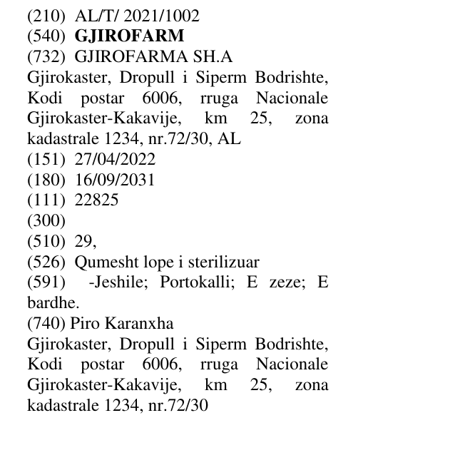 Zëri i markës GJIROFARM në buletin