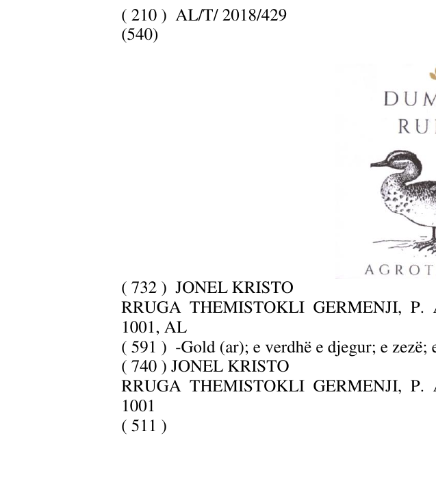 Zëri i markës DUMREA RUBIN AGROTURIZEM në buletin