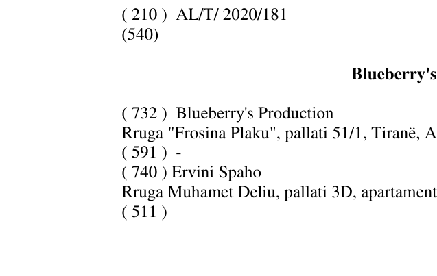 Zëri i markës Blueberry's Production në buletin