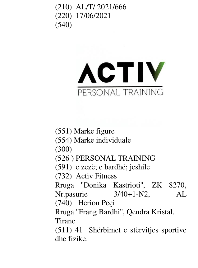 Zëri i markës PERSONAL TRAINING në buletin