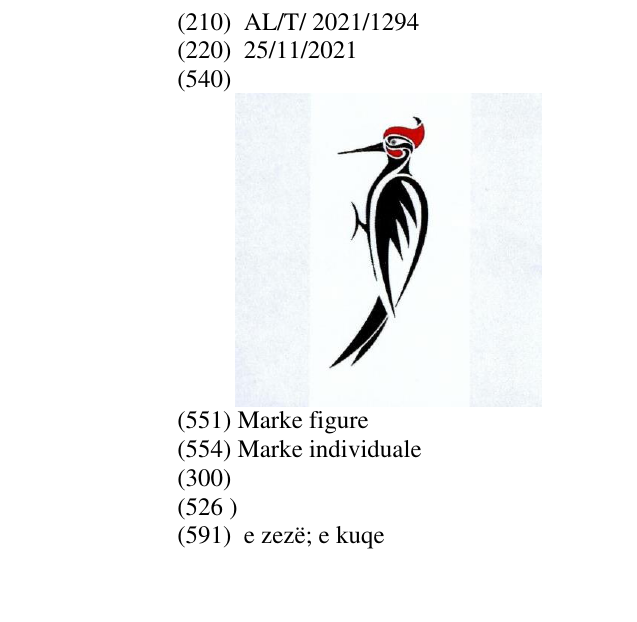 Zëri i markës AL/T/2021/1294 në buletin