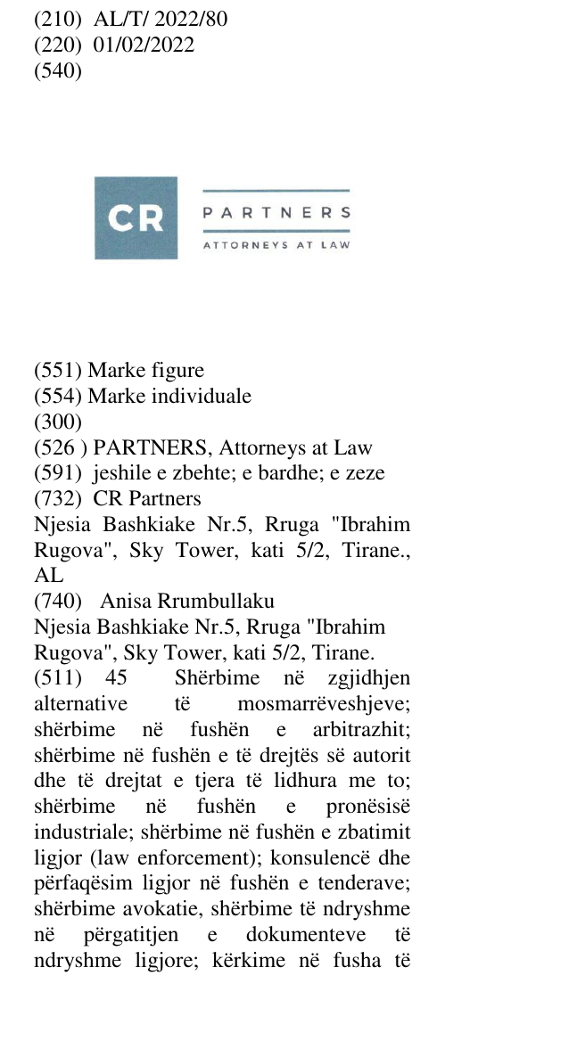 Zëri i markës PARTNERS, Attorneys at Law në buletin