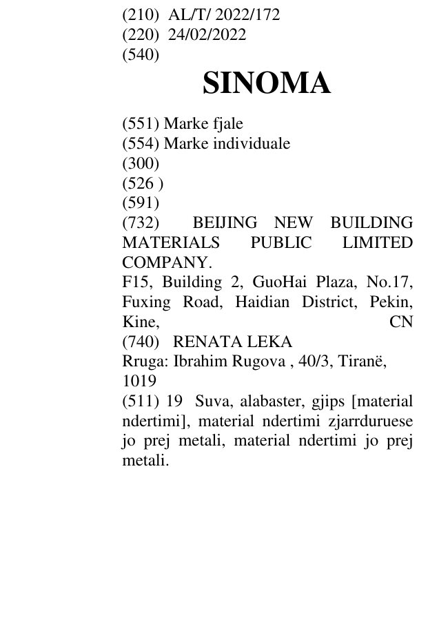 Zëri i markës SINOMA në buletin