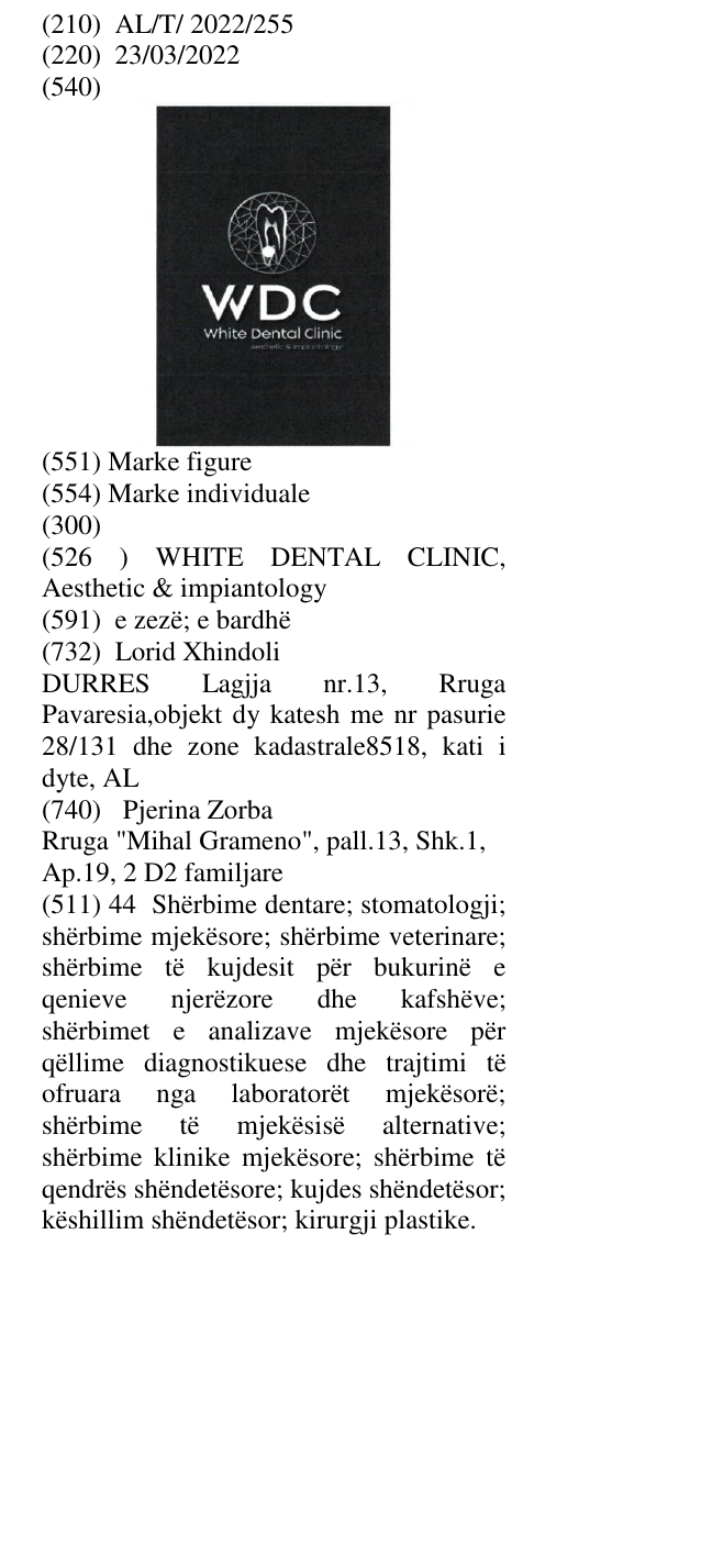 Zëri i markës WHITE DENTAL CLINIC, Aesthetic & impiantology në buletin
