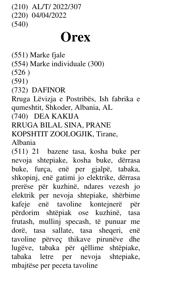 Zëri i markës Orex në buletin