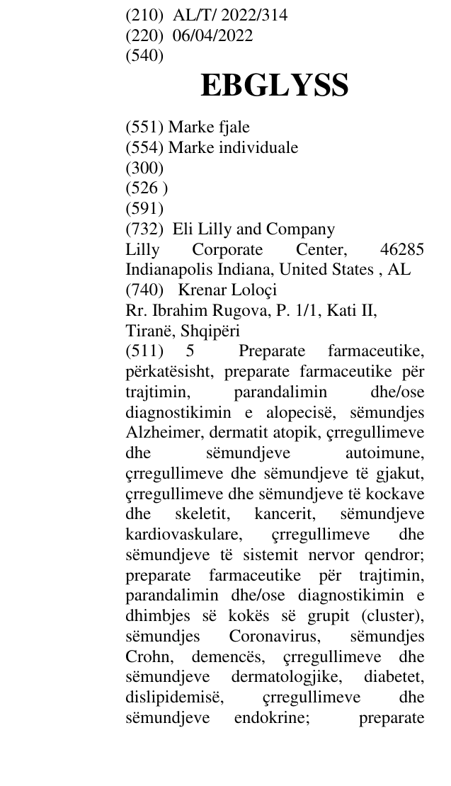 Zëri i markës EBGLYSS në buletin