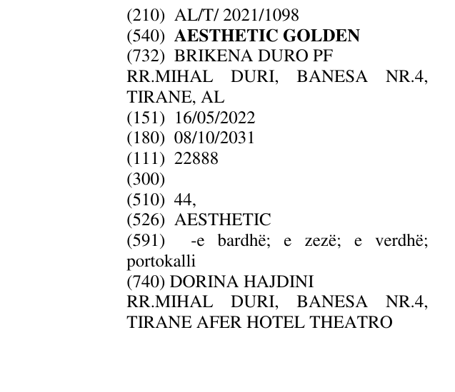 Zëri i markës AESTHETIC GOLDEN në buletin
