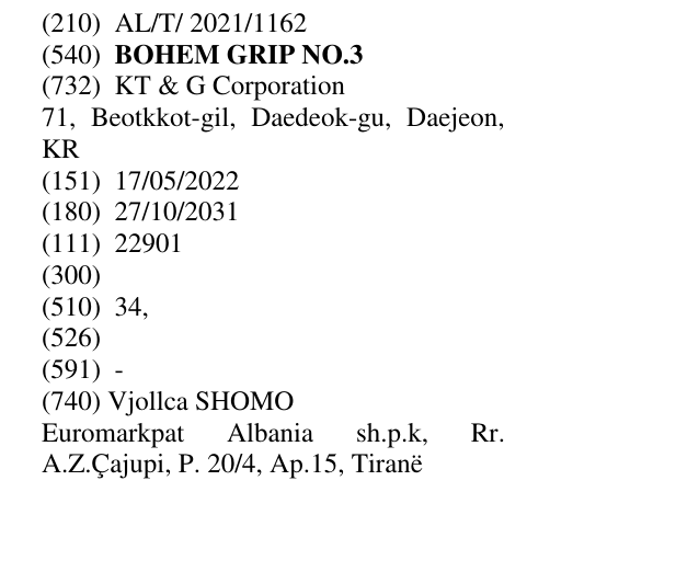 Zëri i markës BOHEM GRIP NO.3 në buletin