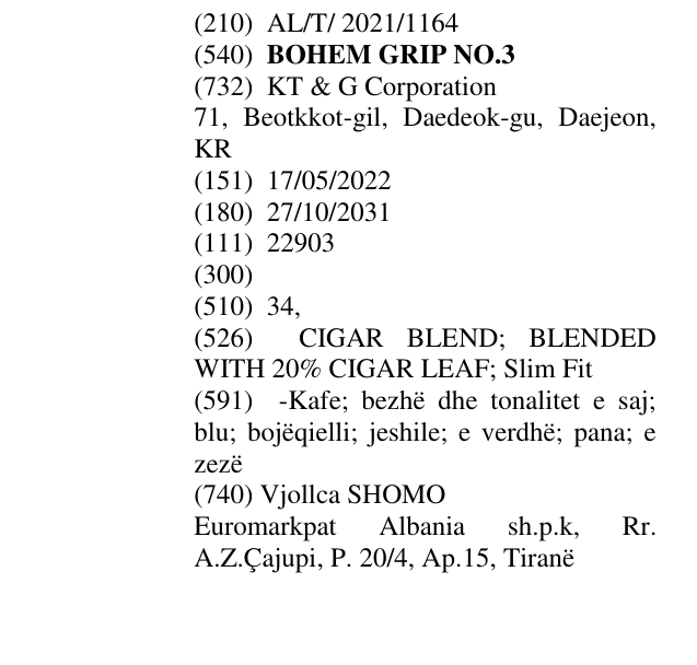 Zëri i markës BOHEM GRIP NO.3 në buletin