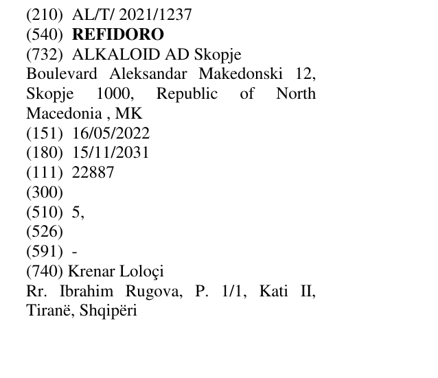 Zëri i markës REFIDORO në buletin