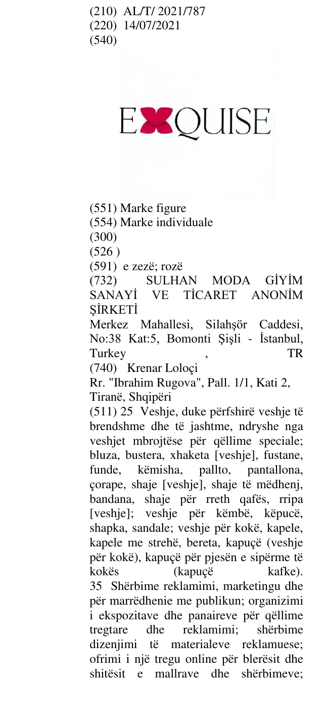 Zëri i markës EXQUISE në buletin