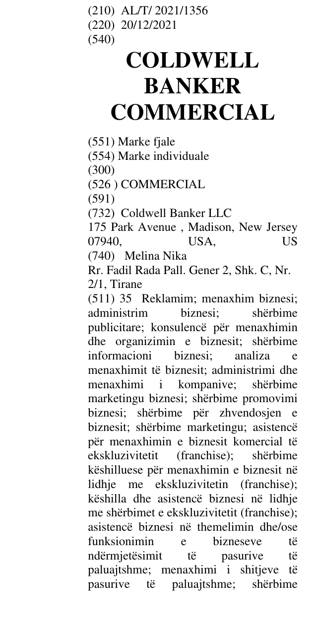 Zëri i markës COLDWELL BANKER COMMERCIAL në buletin