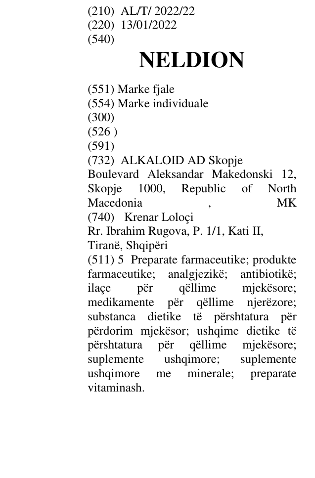 Zëri i markës NELDION në buletin