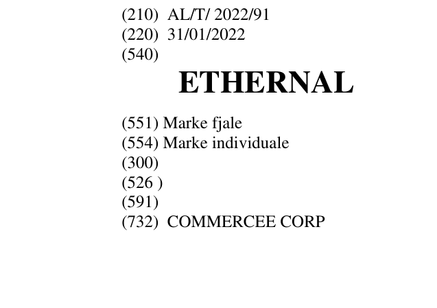 Zëri i markës ETHERNAL në buletin