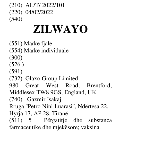 Zëri i markës ZILWAYO në buletin