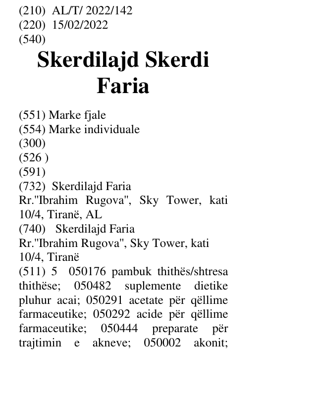 Zëri i markës Skerdilajd Skerdi Faria në buletin